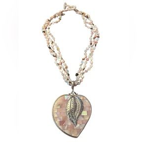 Vintage Sajen Inlaid Mother Of Pearl LARGE statement Heart Necklace 925 Silver